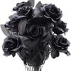 10pcs Gothic Wedding Bouquet Black Roses Artificial Flowers with Stems Faux Silk Flowers Bridal Realistic Blossom Flora for Home Office Decorations
