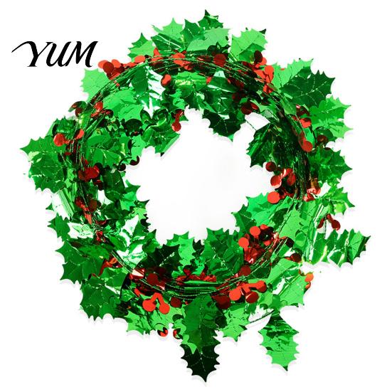 Lightweight Bendable Garland 24.6FT Christmas Wire Garland, Red Green Leaves/Striped Candy/Snowflake Shiny Tinsel Staircase Handrail Garlands for Xmas