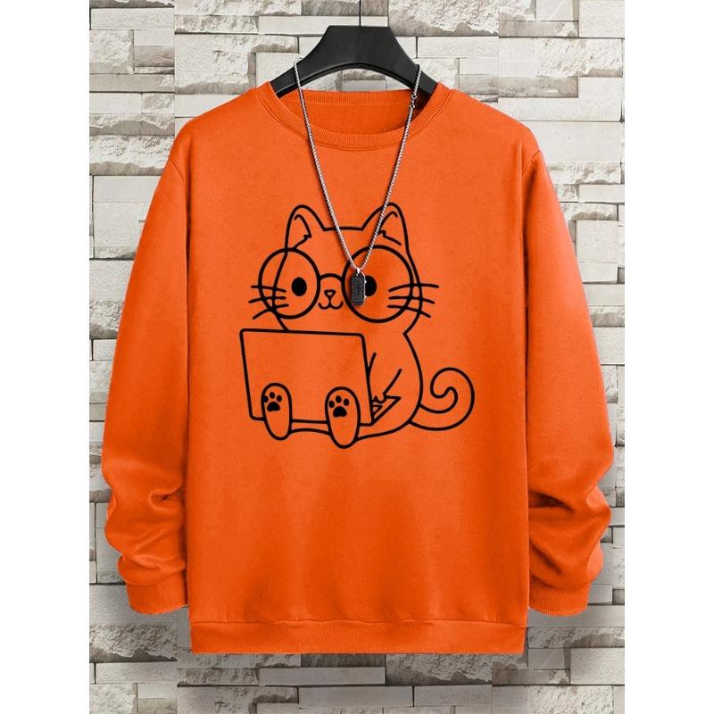 Мужская толстовка с принтом «Джентльмен Кот на работе» в стиле хип-хоп, свободная толстовка с капюшоном, осенняя толстовка с капюшоном, модный уличный свитер с круглым вырезом и длинными рукавами для мужчин