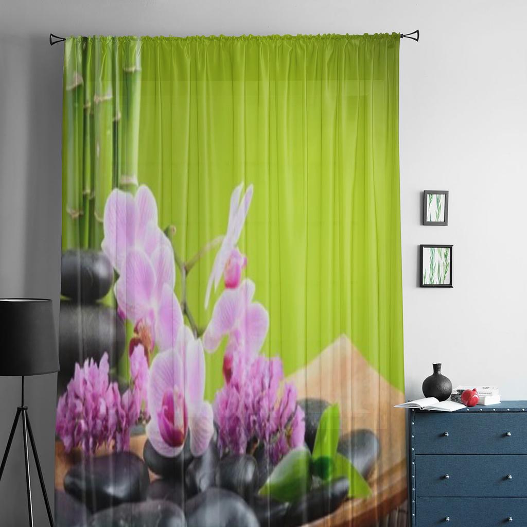 Spa Concept With Zen Stones And Orchid Chiffon Sheer Curtains for Living Room Bedroom Decoration Window Voiles Tulle Curtain