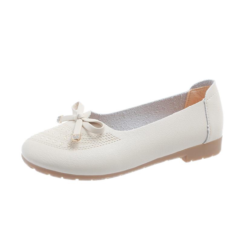 2024 Новая женская обувь Весна и Осень Модные туфли на плоской подошве с круглым носком и неглубоким вырезом на низком каблуке с бантом