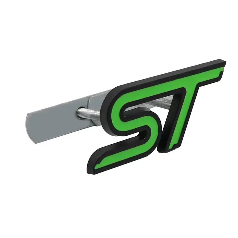 yvmsj9 3D Metal ST Letters Badge Car Front Grille Emblem Decals for Ford Mondeo Kuga Ranger Mustang F150 Aspire Everest Fiesta Focus