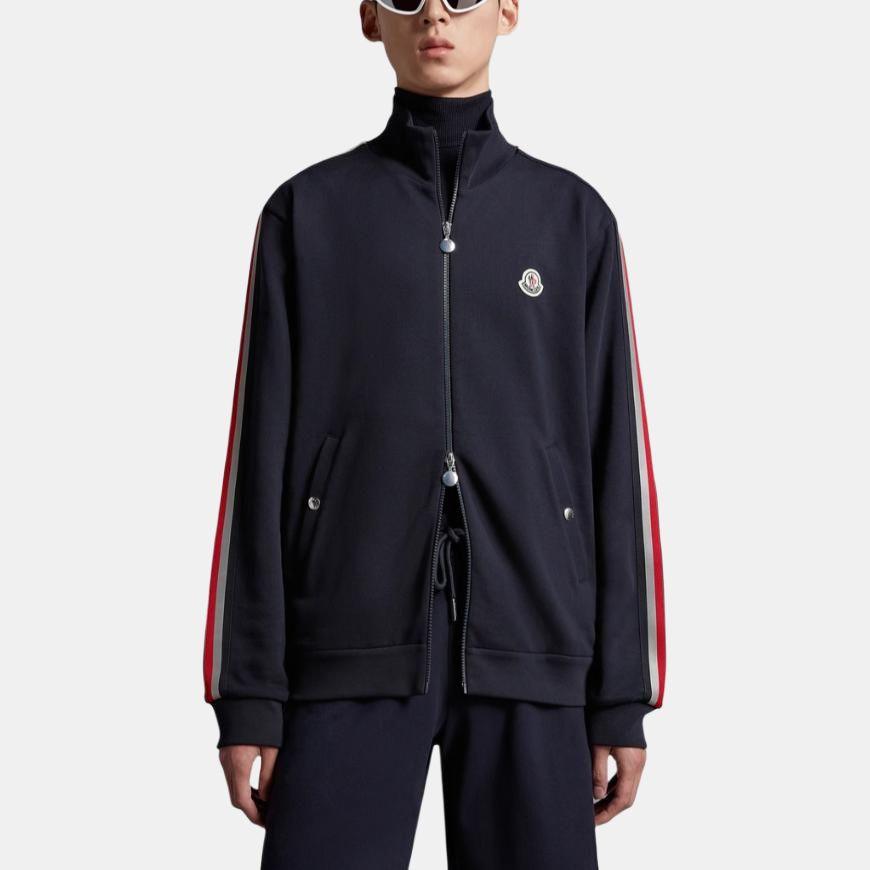 Moncler Striped Letter Pattern Stand Collar Zip Loose Long Sleeve Sweatshirt Men sweatshirt Navy-Blue I10918G00052V8162778