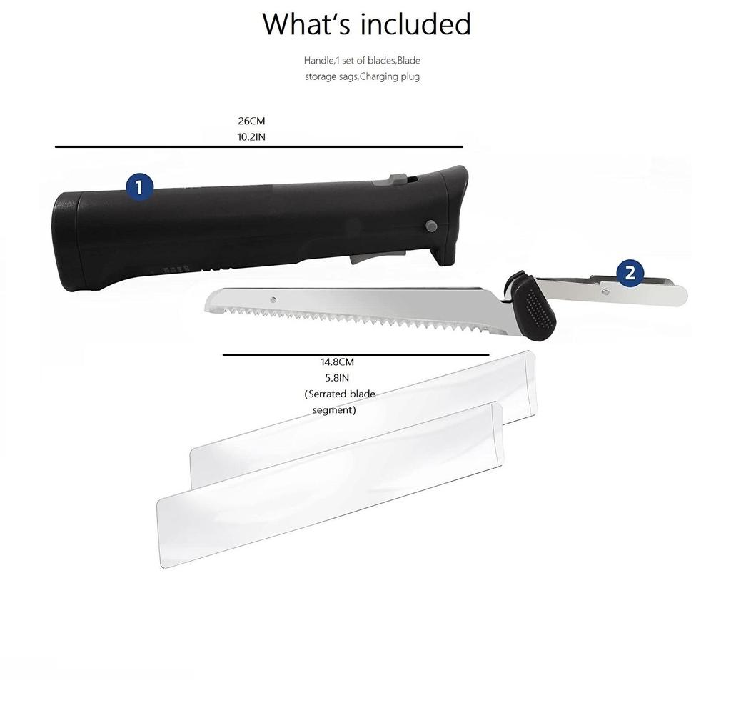 Professional Cordless Rechargeable Easy-Slice Electric Knife With 2 Serrated Blades And Safety Lock Trigger Release, Stainless Steel