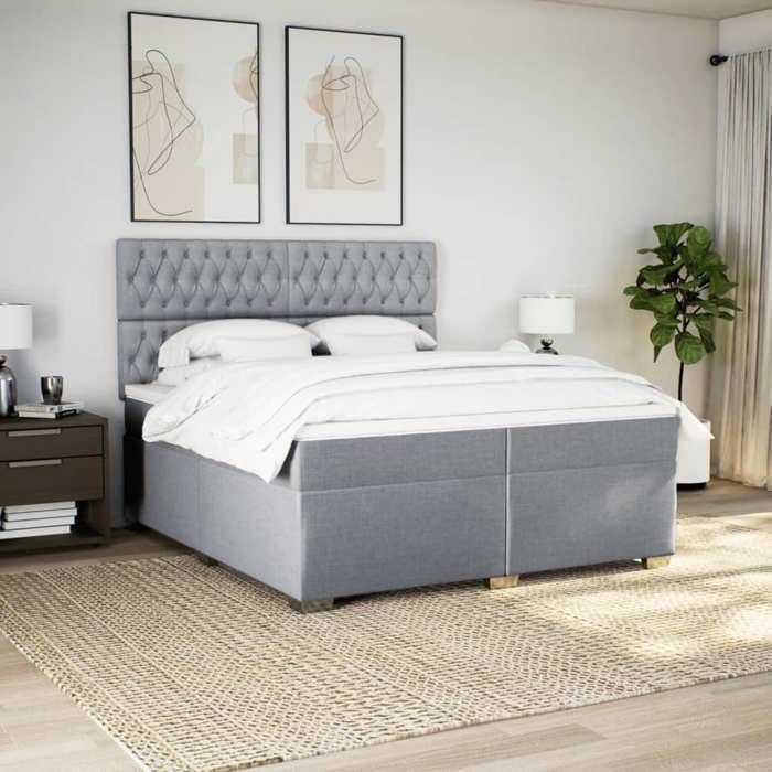 Maison Exclusive - Sommier à lattes de lit avec matelas Gris clair 200x200cm Tissu