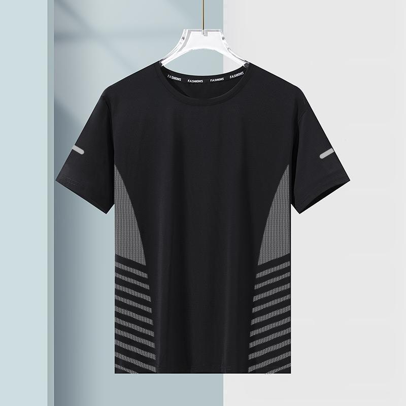 Мужская спортивная футболка из ледяного шелка с быстрым высыханием для лета - Свободный крой, спортивный топ с коротким рукавом для тренировок и бега на открытом воздухе