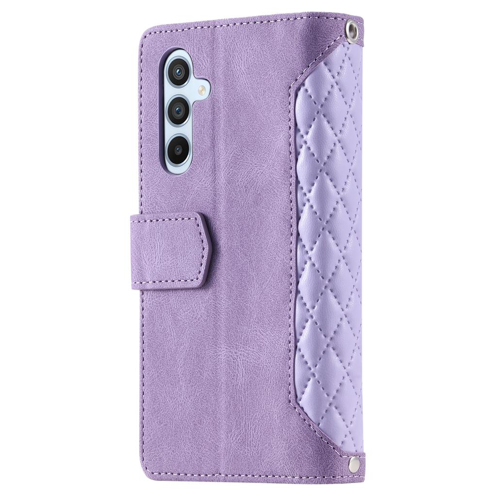 For Samsung Galaxy S25 FE Wallet Case Rhombus Stitching Line PU Leather Phone Cover with Wrist Strap