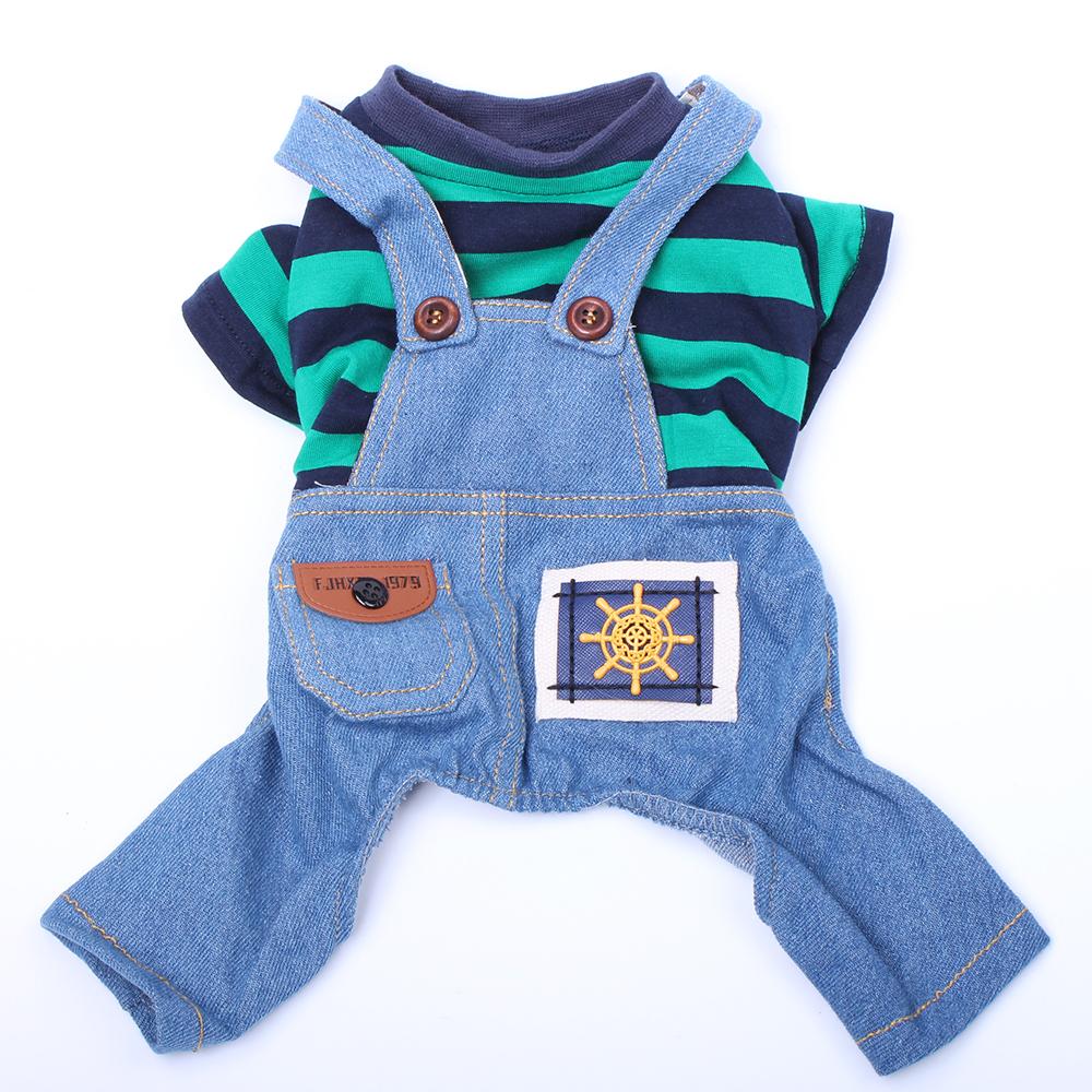 Комбинезон для собак и кошек, джинсовая и полосатая футболка для щенков, одежда на весну/лето