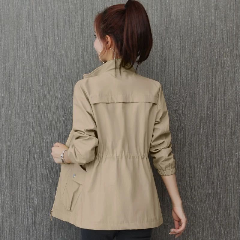 Korean Version Spring Autumn Double Layer Women Windbreaker Short Coat Fashion Plus Size Stand-Up Collar Ladies Jacket