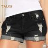 Джинсовые шорты для женщин, рваные джинсовые шорты со средней посадкой и карманами, летние повседневные эластичные джинсовые шорты с манжетами и подолом