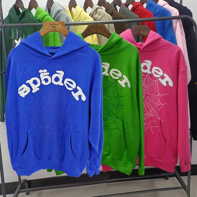 Mens Heavyweight 450g Cotton Hoodie With 3D Puff Print Spider Streetwear Loose Fit Pullover Sweatshirt