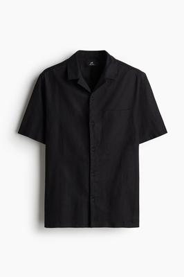 Рубашка HM Regular Fit с коротким рукавом из льняной смеси, черная