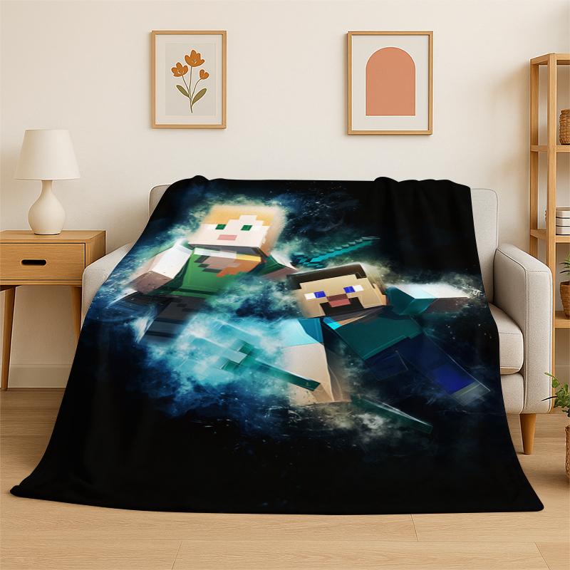 Classic SSandbox Cartoon Pixel Bulding Game Flannel Blanket Soft Warm Throw Blanket for Bedroom Living Room Bed Travel Gift