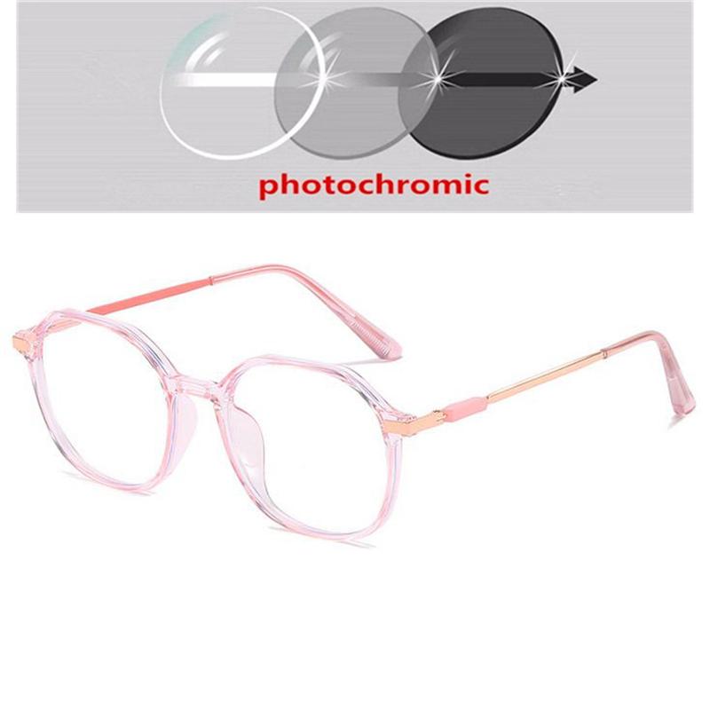 Transparent Pink Frame Anti Blue Light Myopia Glasses Women Student Prescription Spectacles 0 To -6