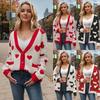 Women Autumn Winter Long Sleeve V Neck Love Heart Two Pocket Soft Breathable Loose Cardigan Sweater Coat