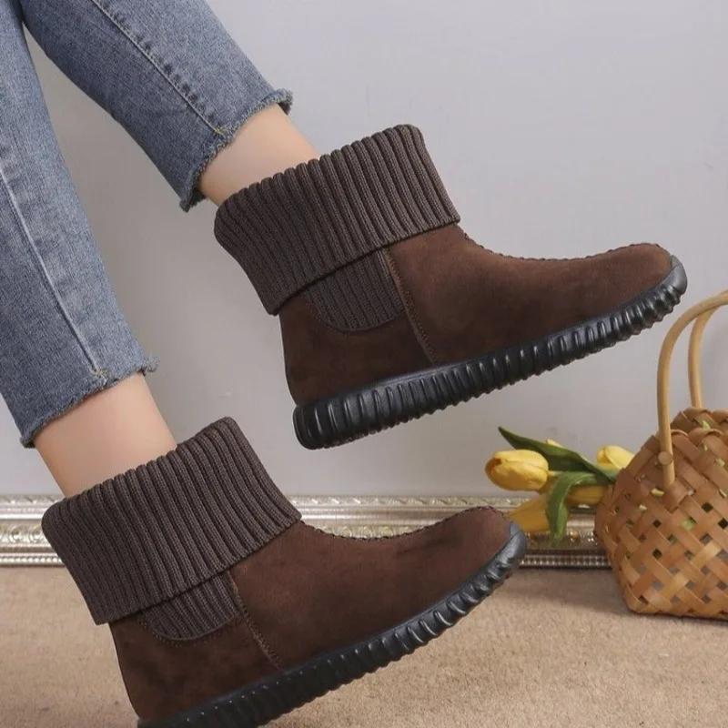 Fashion Shoes for Women 2024 New Women's Knitted Stretch Boots Simple Versatile Black Short Boots Anti-slip Wear-resistant Casual Shoes