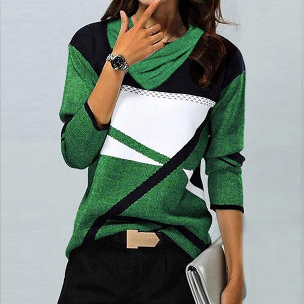 Женские топы Нарядные повседневные рубашки с длинными рукавами с перекрестным V-образным вырезом и цветными блоками Повседневная туника Блузки Топы