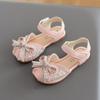 Rhinestone Pearl Bowknot Sandals for Girls Summer 2024 Princess Party Dance Sandals Children Beach Sandals Flats Kids Chic Shoes