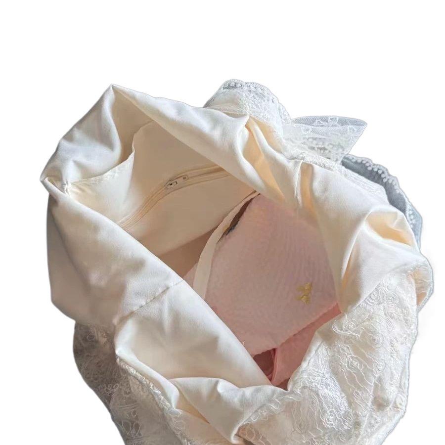 2025 Korean Style Floral Lace Canvas Tote - Women's Large Capacity Shoulder Bag for Commuting