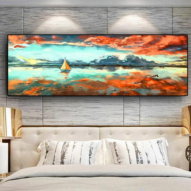 Natural Abstract Boat Landscape Oil Canvas Painting Cuadros Posters and Prints Scandinavian Wall Art Picture Home Decor No Frame
