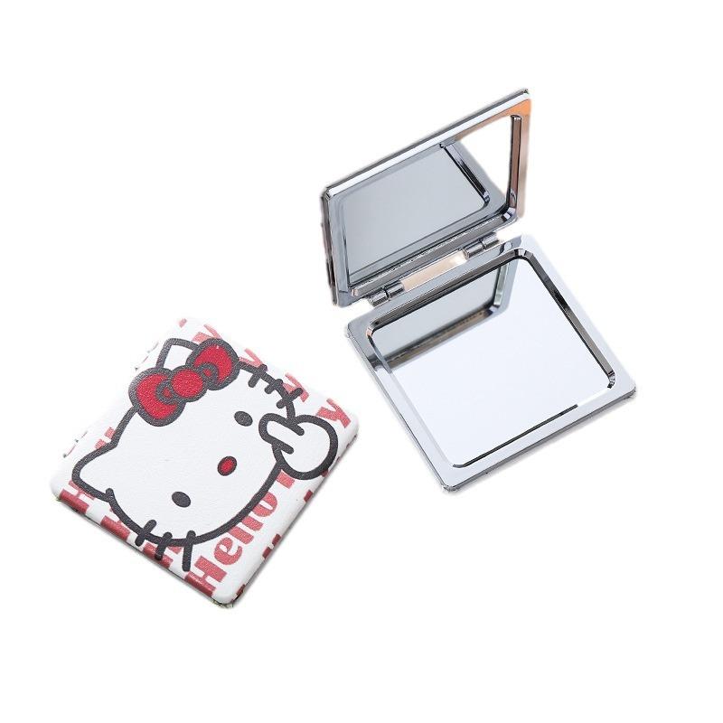 Серия Sanrio Hello Kitty Каваи Мультяшный Аниме Рамка Искусственная Кожа Девичье Сердце Мини Складное Мини Двустороннее Зеркало Подарок на Праздник