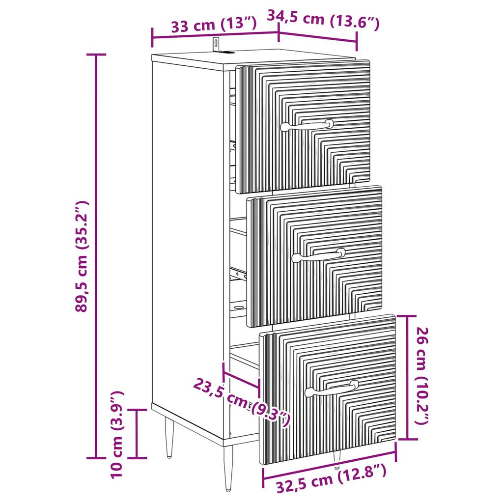 Drawer Cabinet Concrete Grey 33 x 34.5 x 89.5 cm Particleboard