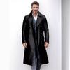 Men's Plus Size Solid Color Long Sleeve Suit Collar Long Windbreaker Leather Jacket