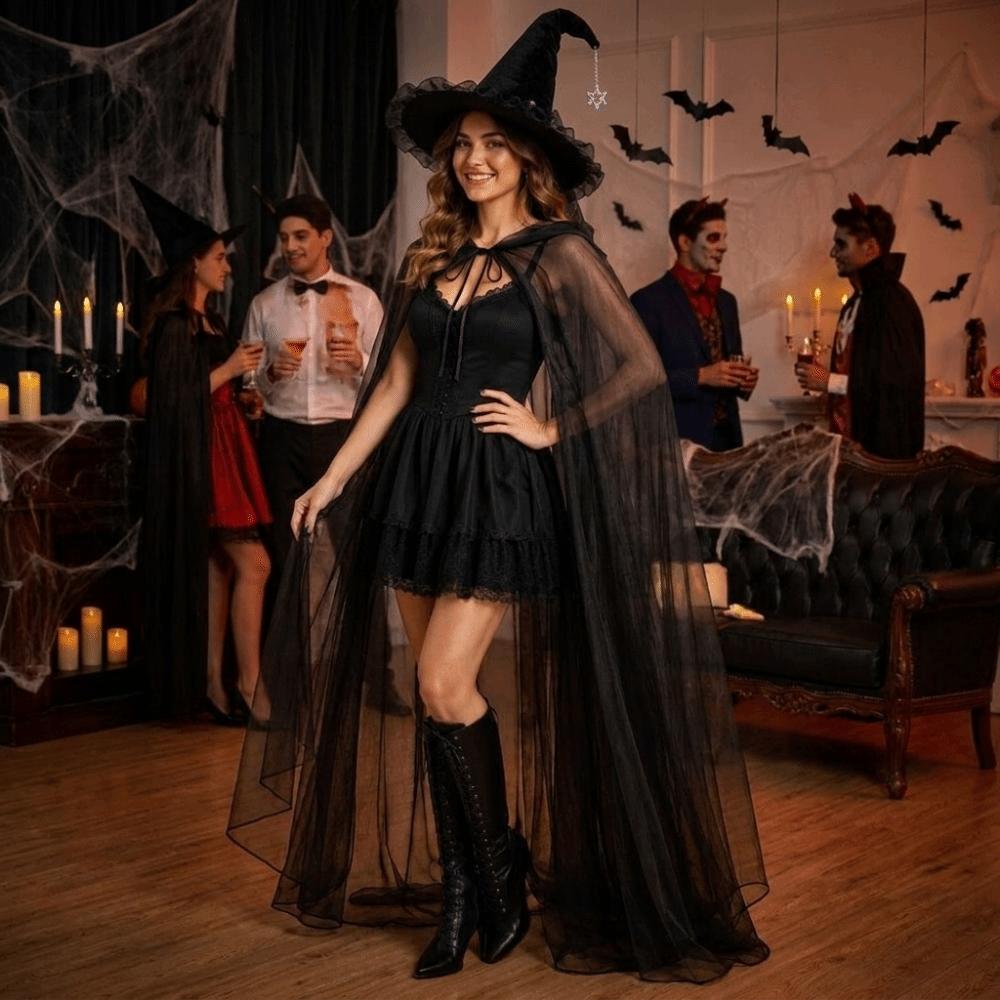 Role Play Witch Hat Hooded Cloak Satin Bow Lolita Cosplay Wizard Hat Women Party