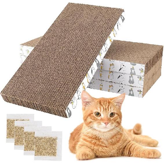 PatiencET Cat Scratching Board 4 Pack, Cardboard Cat Scratcher with Catnips, Flat Double-Sided Cat Scratch Pad for Indoor Small Medium Cats Kittens