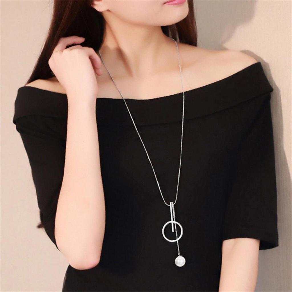 Women Fashion Circle Bar Pendant Sweater Chain Necklace Jewelry