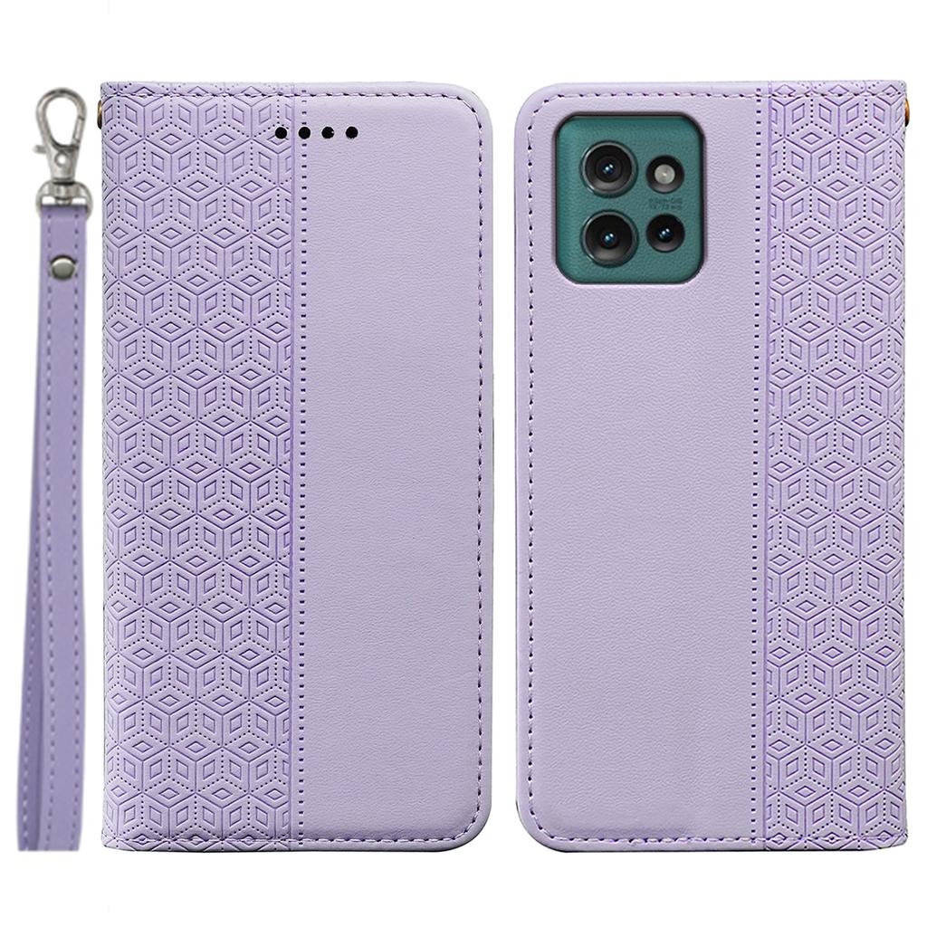 For Motorola Edge 50 5G Wallet Phone Case Strong Magnetic Checkered Pattern Imprint Leather Flip Cover