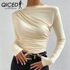 Women's Solid Colour Slim Bottom Shirt Peplum Design Long Sleeve T-Shirt Top