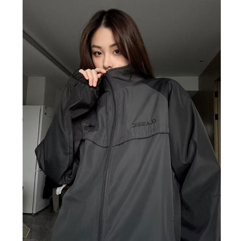 Винтажная куртка Y2k, женская ветровка большого размера в стиле Харадзюку, модная уличная одежда, повседневные куртки на молнии, корейский стиль, уличная одежда