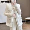 Lamb Wool Vest Women's Spring and Autumn Tweed Stitching Large Size Vest Fashion Jacket