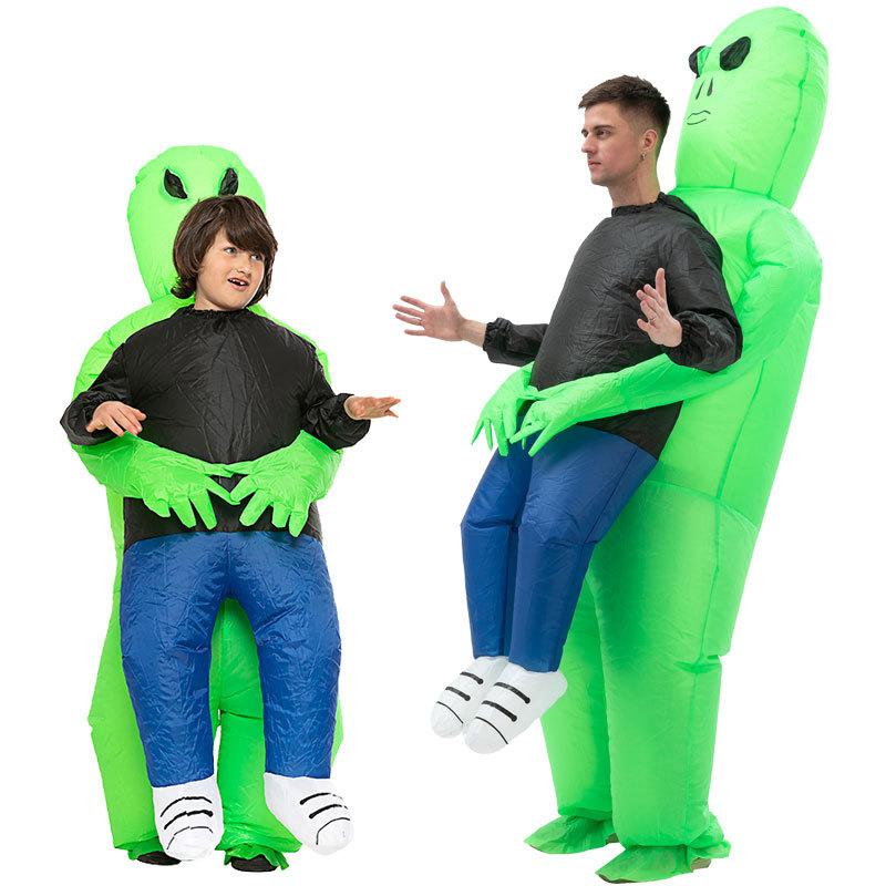 Youlun Inflatable Green Walking Toy Abducted by Aliens Blow up Morph Alien Costume for Adult and Kids Festive Decoration