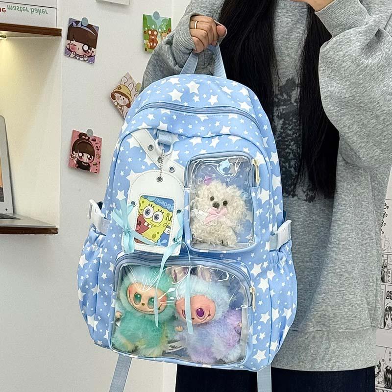 Schoolbag Sweet Cute Star School Bag Student Party Large Capacity Transparent Pain Bag High Value 2D Comic-Con Backpack