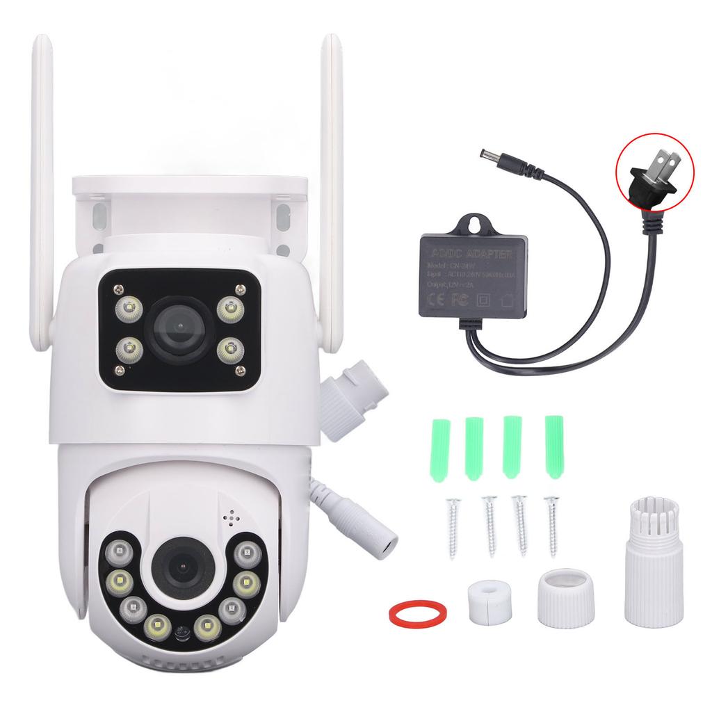 Outdoor Security Camera Dual Lens 2.4GHz WiFi Human Detect Pan Tilt Auto Tracking 2 Way Audio Night
