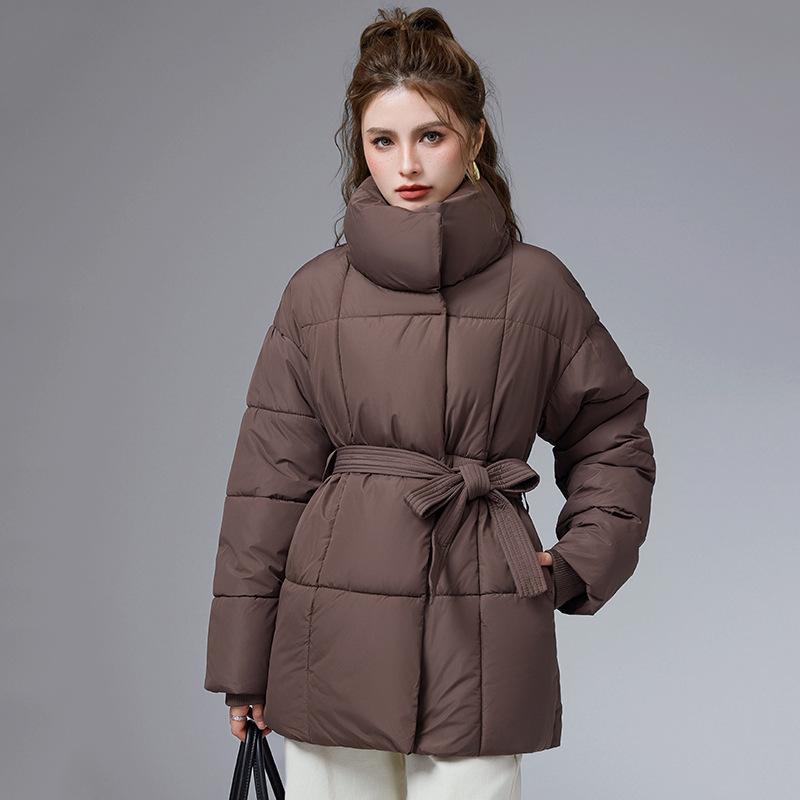 Новая зимняя куртка с воротником-стойкой, универсальная, на хлопковой подкладке, с поясом