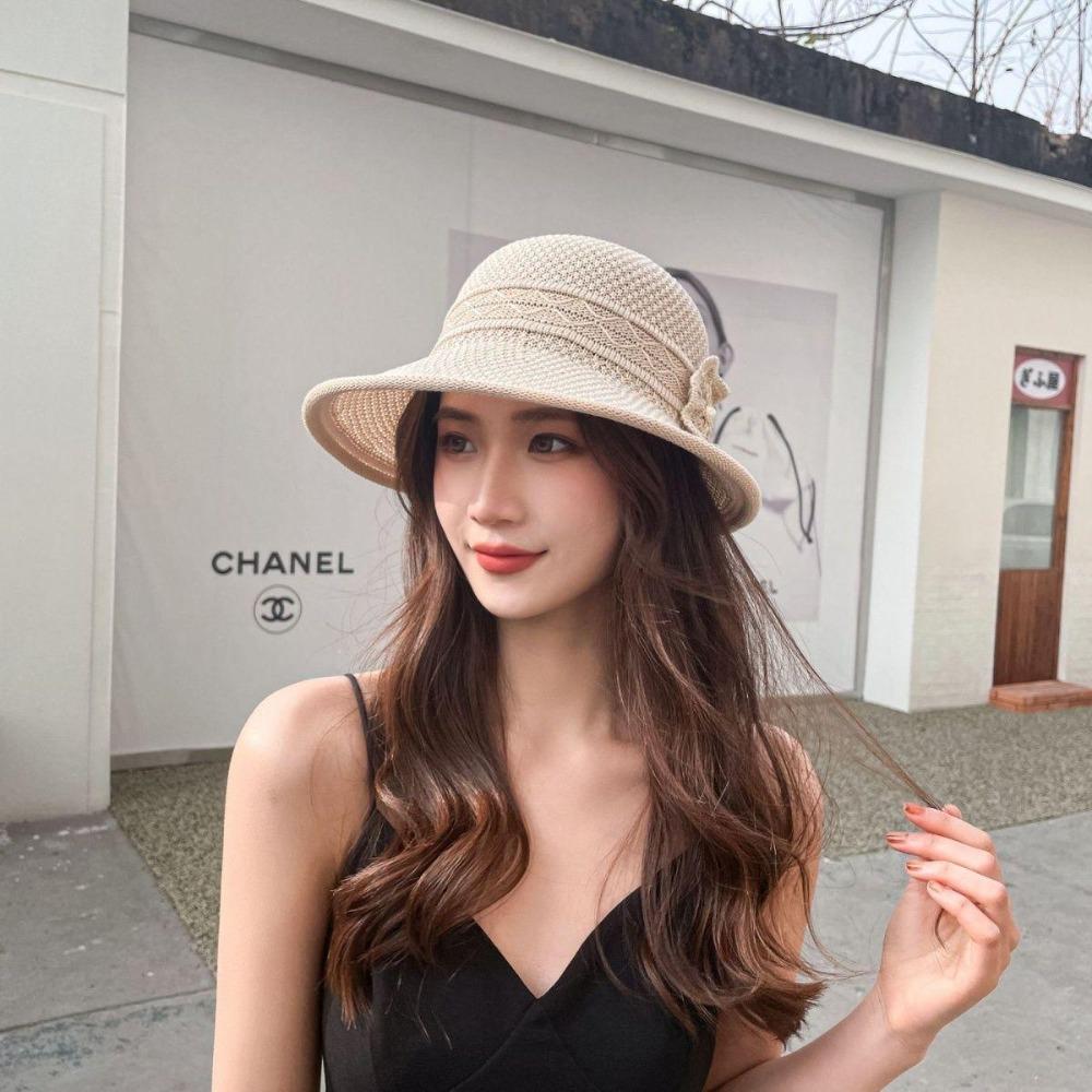 Новая летняя шляпа, женская летняя рыбацкая шляпа, соломенная шляпа с цветочной плетеной дышащей складной женской шляпой от солнца