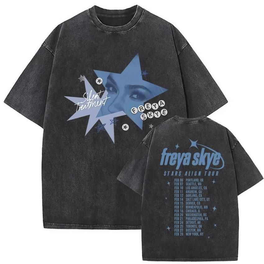 Freya Skye Stars Align Tour Vintage Washed T Shirt Men Women Fans Gift Tops Clothing Tshirt Aesthetic Short Sleeve Tshirts