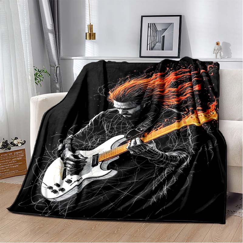 Colorful Graffiti Violin Print Flannel Blanket, Abstract Music Note Throw Blanket