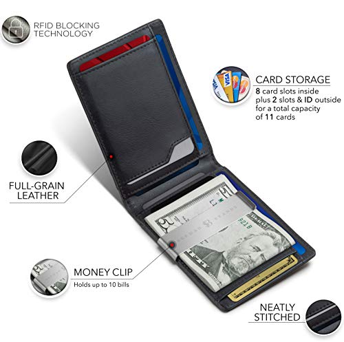 SERMAN BRANDS Money Clip Wallet - Men's Wallet Slim Front Pocket RFID Blocking Card Holder Minimalist Mini Bifold, 4.3 inches x 3.1 inches x 0.6