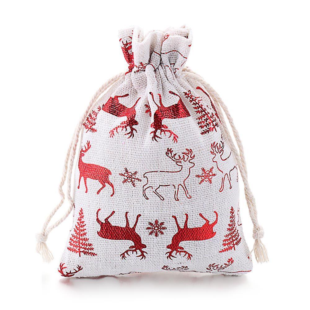 Декор Мешок Снеговик Лось Хранение Еды Веселое Рождество Джут Подарочные Мешки Органайзер для Конфет Мешочек на Шнурке