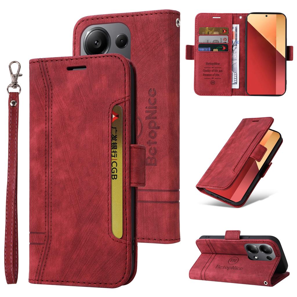 BETOPNICE 001 for Xiaomi Redmi Note 14S 4G/Note 13 Pro 4G/Poco M6 Pro 4G Case with Hand Strap Leather Wallet Cover