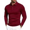 Men S Vintage Casual Waffle Knit Long Sleeve Polo Shirt