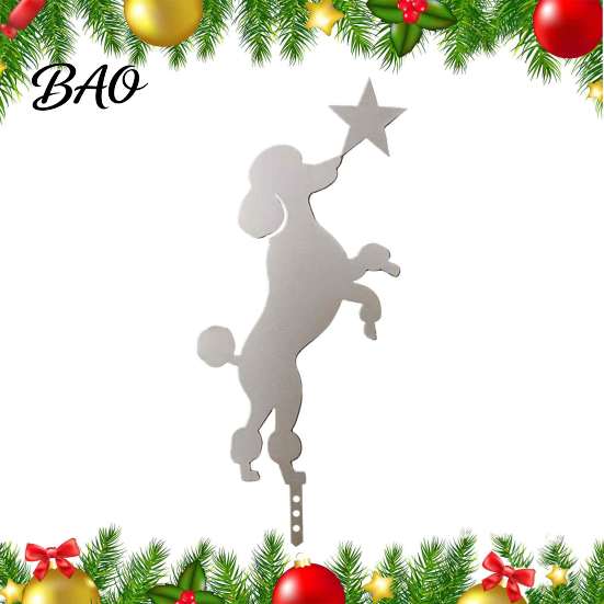 Standing Dog Star Decor Poodle Christmas Tree Topper, Silver Silhouette Durable Metal Decoration, Secure Themed Decoration Plug-in Rod Easy
