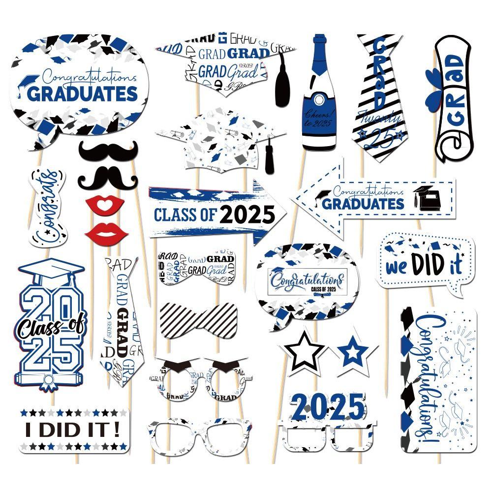 Congratulation 2025 Graduation Photo Frame Bachelor Cap Dress Up Costume Mask  Classmates