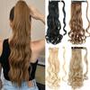 Synthetic 22 Inches Long Wavy Wrap Around Clips In Ponytail Hair Extension Blonde Black Natural Hair Piece