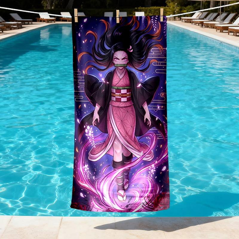Demon Slayer Print Beach Towel Design, Soft, Lightweight. for Home Bathroom, Spa, Pool, Yoga, Surfing, Camping, Gift for Family, Friend