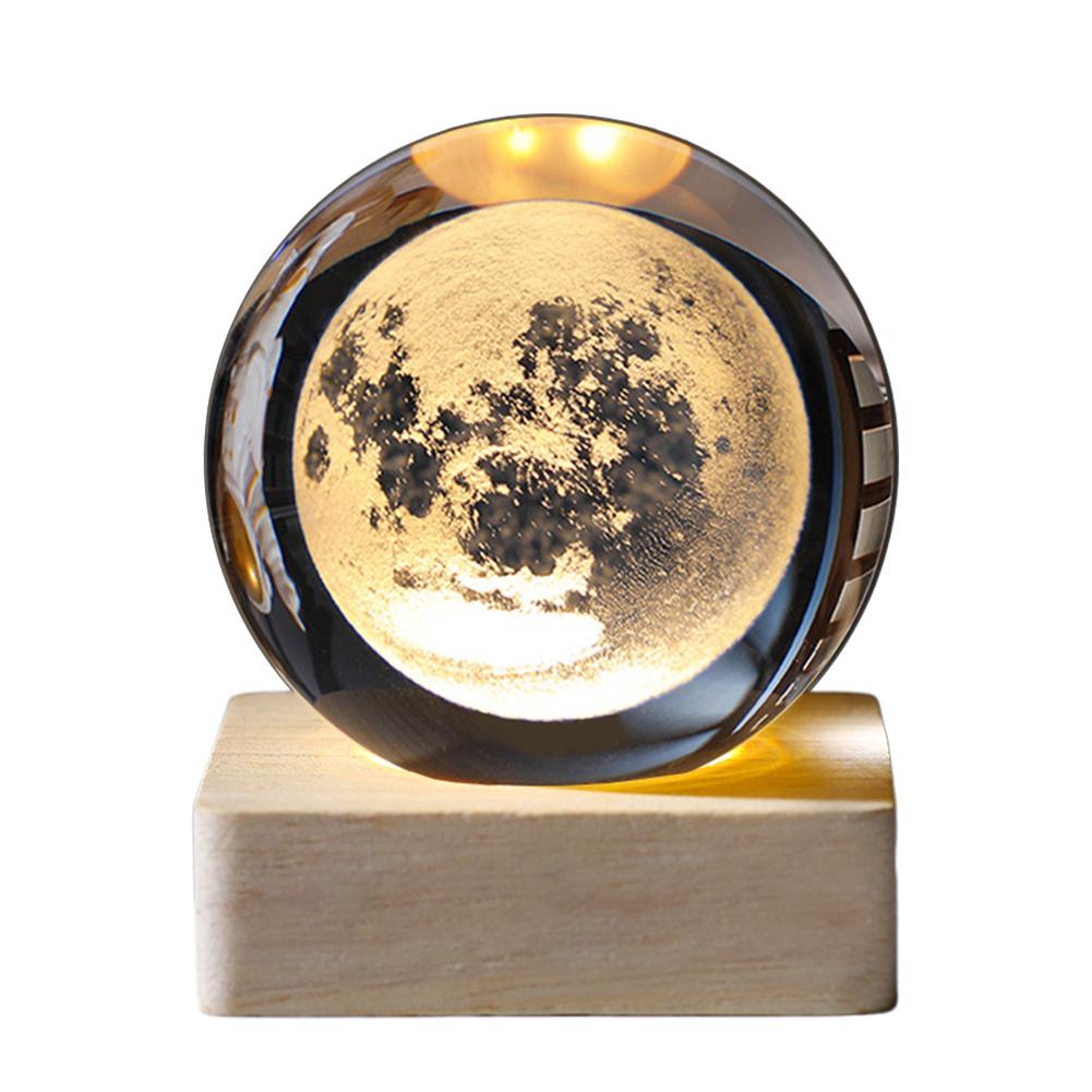 3D гравированный небольшой стеклянный шар декоративный с деревянной основой теплый свет ночник USB зарядка стеклянный шар ночник для спальни декор
